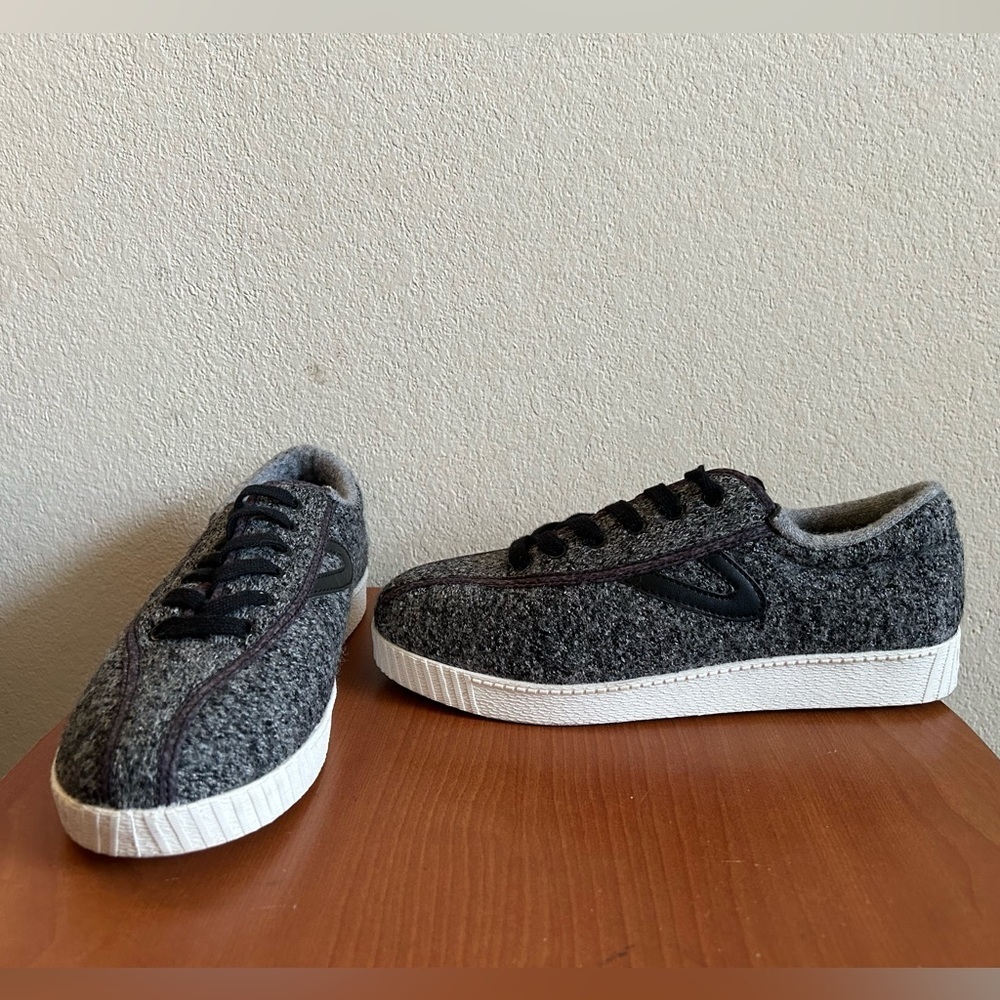 Tretorn Gray Wool Low-Top Sneakers with White Sole